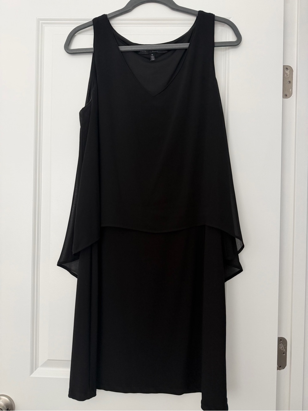 White House Black Market Black Sleeveless Layered V-Neck Midi Dress with Overlay